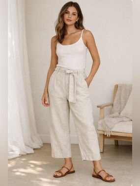 Wilfred linen blend cropped pants size 4 elevated coastal neutral summer Aritzia